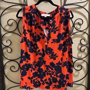 LOFT Women's Floral Sleeveless Top - Coral and Navy